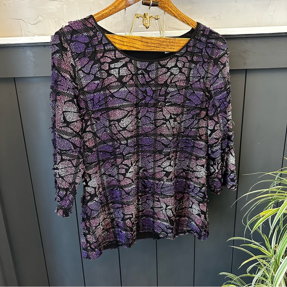 Vintage 90s Laura‎ Ashley Shredded Look Plaid Long Sleeve Top Women's Medium